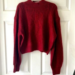 Burgundy Vigoss crop cable knit sweater